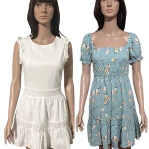 Set Of 2 Rewind & EillyB Women’s Dresses White Floral Eyelet Puff Sleeve Size XS